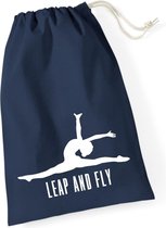 Sparkle&Dream Leertjes/Lusjes Tasje 'Leap and Fly' Navy, voor turnen en gymnastiek