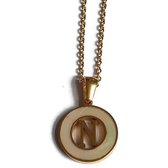 Aramat jewels -ketting-letter n- chirurgisch staal -schelp- wit - goudkleurig-45cm - dames- rond