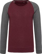Tweekleurige herensweater BIO ronde hals raglanmouwen Rood / Grijs Maat XL