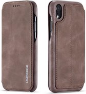 Voor iPhone XR Hon Ancient Series lederen tas met kaartsleuven en houder en portemonnee (koffie)