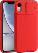 Voor iPhone XR Sliding Camera Cover Design Twill Anti-Slip TPU Case (rood)