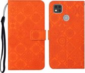 Voor Geschikt voor Xiaomi Redmi 9C etnische stijl reliëf patroon horizontale flip lederen tas met houder & kaartsleuven & portemonnee & lanyard (oranje)