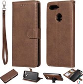 Voor Huawei Y6 (2018) / Honor 7A Effen kleur Horizontaal Flip beschermhoes met houder & kaartsleuven & portemonnee & fotolijst & lanyard (bruin)