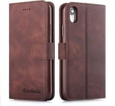 Voor iPhone XR Diaobaolee Pure Fresh Texture Horizontaal Flip Leren Case, met Houder & Kaartsleuf & Portemonnee & Fotolijst (Bruin)