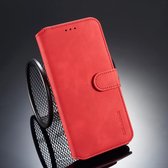 DG.MING Retro Oil Side Horizontal Flip Case voor iPhone XS / X, met houder & kaartsleuven & portemonnee (rood)