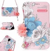 Voor Galaxy J7 (2017) (EU-versie) Horizontale flip lederen tas met houder en kaartsleuven en parelbloemornament en ketting
