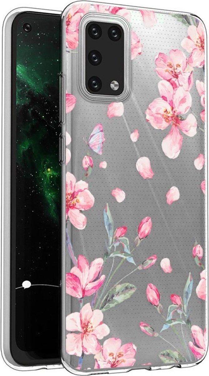 iMoshion Hoesje Geschikt voor Samsung Galaxy A02s Hoesje Siliconen - iMoshion Design hoesje - Roze / Transparant / Blossom Watercolor