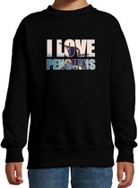 Tekst sweater I love penguins met dieren foto van een pinguin zwart voor kinderen - cadeau trui pinguins liefhebber - kinderkleding / kleding 14-15 jaar (170/176)