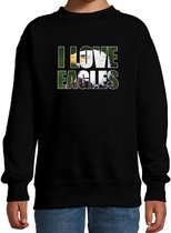 Tekst sweater I love eagles met dieren foto van een arend vogels zwart voor kinderen - cadeau trui arenden liefhebber - kinderkleding / kleding 7-8 jaar (122/128)
