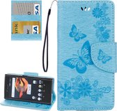 Voor Sony Xperia X Compact Butterflies Embossing Horizontale Flip Leather Case met houder & kaartsleuven & portemonnee & lanyard (blauw)