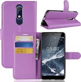 Litchi Texture horizontale flip lederen case voor Nokia 5.1, met portemonnee en houder en kaartsleuven (paars)