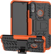 Tire Texture TPU + PC Shockproof Case voor Huawei Honor 10 Lite / P Smart (2019), met houder (oranje)