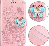 Let op type!! Voor Huawei Nova 5 Diamond Encrusted Butterflies Love Flowers Pattern Horizontal Flip Leather Case met Holder & Card Slots & Wallet & Lanyard(Rose Gold)