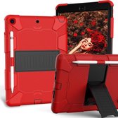 Voor iPad 10.2 schokbestendige tweekleurige siliconen beschermhoes met houder en pensleuf (rood + zwart)