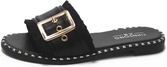 Modieuze en comfortabele slippers met platte onderkant voor dames (kleur:  zwart, maat: 38) | bol.com
