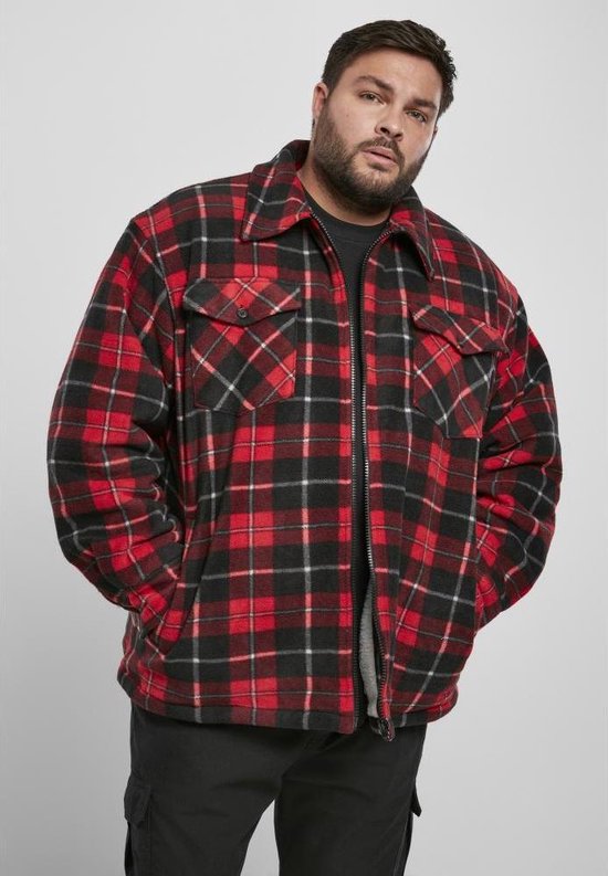 Urban Classics - Plaid Teddy Lined Shirt Jacket - XL - Zwart/Rood