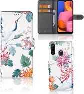 Telefoonhoesje Geschikt voor Samsung Galaxy A20s Wallet Bookcase Bird Flowers