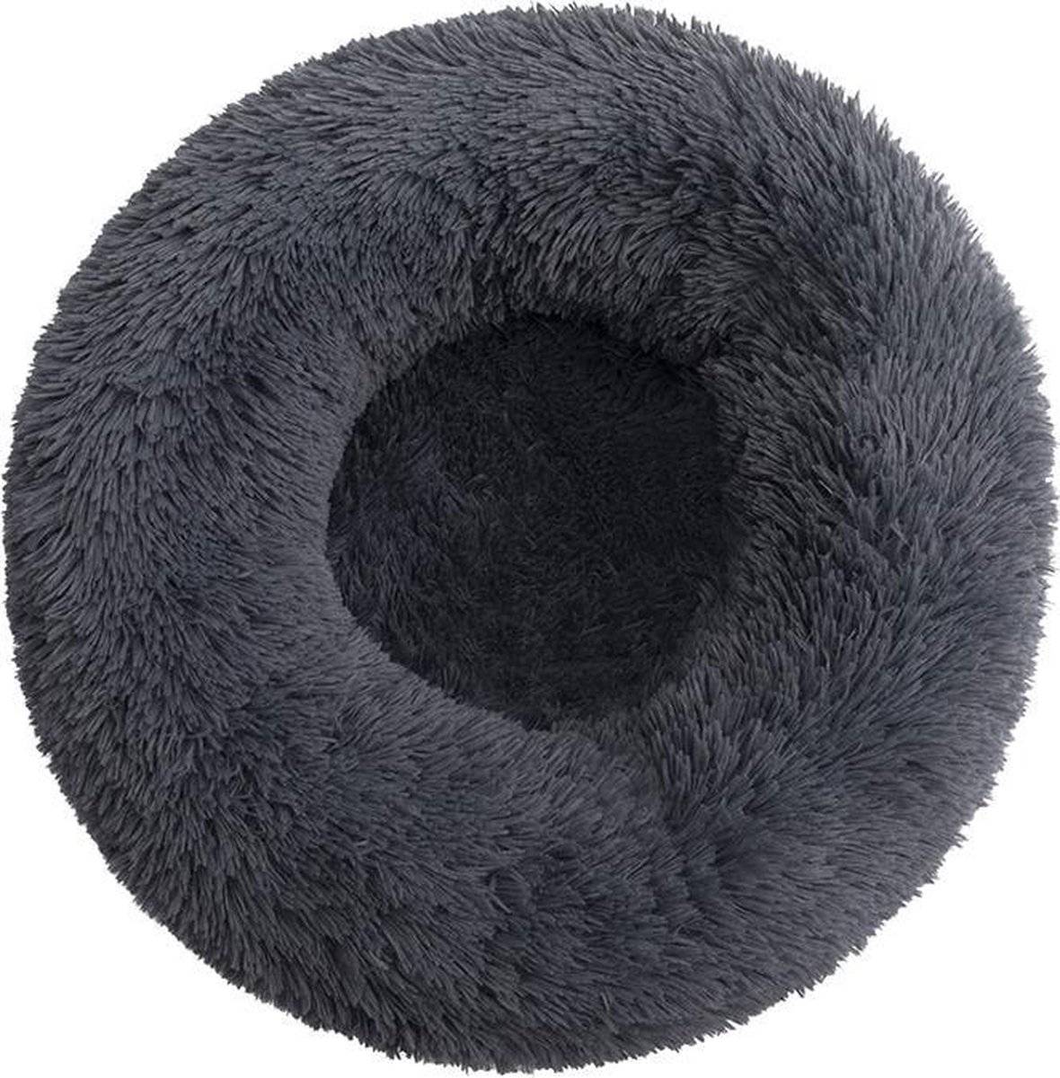 KUSSIES® Kussen 60 Cm Met Wasbare Hoes - Antraciet Donkergrijs - Hondenkussen Speelkussen Kind - Donut Zitzak Rond Hondenmand Bont Grijs Donkergrijze