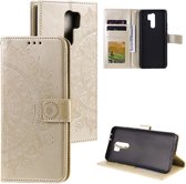 Bloemen Book Case - Xiaomi Redmi 9 Hoesje - Goud