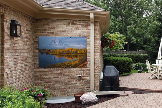 Une barre de brouillard plane sur le lac de Grand Teton National Park Garden Poster 120x80 cm - Toile de jardin / Peintures extérieur / Peintures pour l'extérieur (décoration de jardin)