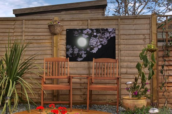 Affiche de jardin La pleine lune parmi les fleurs 60x40 cm - petit - Toile de jardin / Toile d'extérieur / Peintures d'extérieur (décoration de jardin)