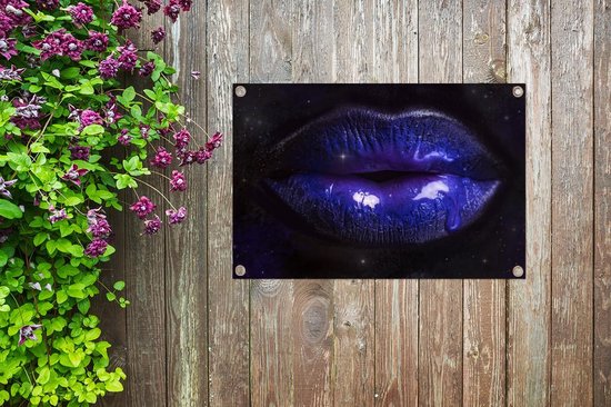 Tuin decoratie Paarse lippen - 40x30 cm - Tuindoek - Buitenposter