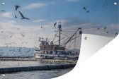 Muurdecoratie Vissersboot en vogels - 180x120 cm - Tuinposter - Tuindoek - Buitenposter