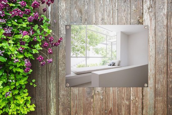 Affiche de jardin Fenêtre - Image de murs blancs et une grande fenêtre Affiche de jardin 40x30 cm - Toile de jardin / Toile d'extérieur / Peintures d'extérieur (décoration de jardin)
