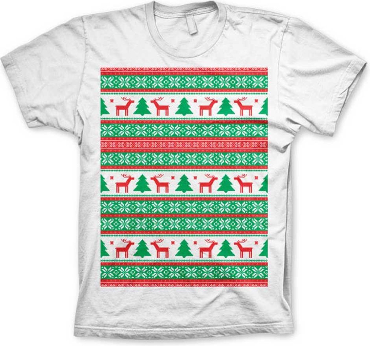 Heren Tshirt -M- Christmas Knit Pattern Wit