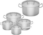 Sola Profiline Pannenset Inductie - 5 Delig - Ø 16, 16, 18, 20, 24 cm - Kookpannen Set met Steelpan - Premium RVS Pannen - Sandwichbodem Geschikt voor Elke Warmtebron - PFAS-Vrij - Zilver