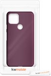 Bordeaux-violet telefoonhoesje in verpakking, met poetsdoekje.