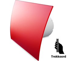 Pro-Design badkamer/toilet ventilator - TREKKOORD (KW100W) - Ø 100mm - gebogen GLAS - mat rood