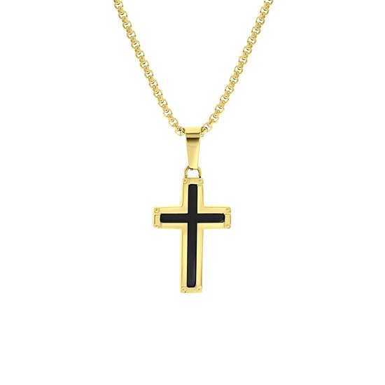 Collier homme en acier plaqué or avec pendentif croix