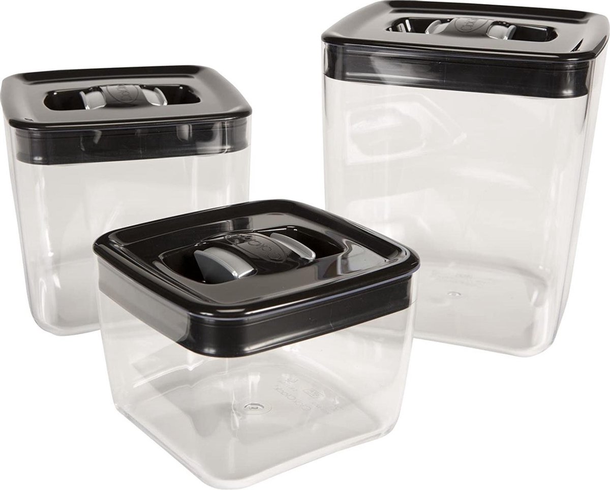 ClickClack Vershoudbox Pantry Cube - Set van 3 Stuks - RVS / Zwart