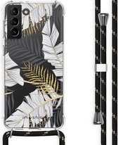 iMoshion Design hoesje met koord voor Samsung Galaxy S21 Plus - Bladeren - Zwart / Goud