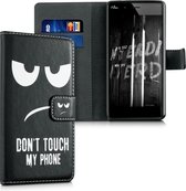 kwmobile telefoonhoesje voor Wiko Tommy - Hoesje met pasjeshouder in wit / zwart - Don't Touch My Phone design
