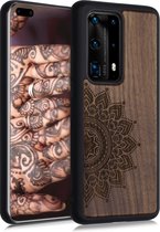 kwmobile telefoonhoesje compatibel met Huawei P40 Pro Plus - Hoesje met bumper in donkerbruin - walnoothout - Opkomende Zon design