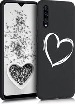 kwmobile telefoonhoesje geschikt voor Samsung Galaxy A30s - Hoesje voor smartphone in wit / zwart - Backcover van TPU - Brushed Hart design