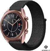 Nylon Smartwatch bandje - Geschikt voor  Samsung Galaxy Watch 3 - 41mm nylon bandje - zwart - Strap-it Horlogeband / Polsband / Armband