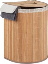 Relaxdays wasmand bamboe - opvouwbaar - deksel - mand wasgoed - 30 l - waszak - badkamer - Naturel