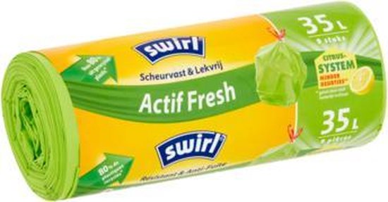 beginnen Gevoel van schuld salami Swirl Vuilniszakken met Trekband Geparfumeerd Actif Fresh 35 liter 9 stuks  | bol.com