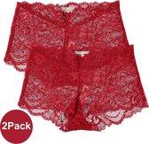 INSUA Dames Slips Kant Hipster - 2-Pack - Rood - Maat XL