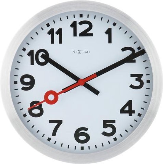 Gelijkenis Bek tempo NeXtime - Wandklok - 35 cm - Geborsteld Alu - Wit - 'Station' | bol.com