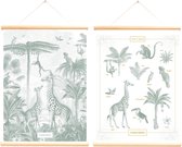 Little & Pure - schoolplaat - poster - Giraf en slingeraapjes - 50 x 70 cm