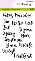 CraftEmotions stempel A6 - handletter - kerst in 7 talen