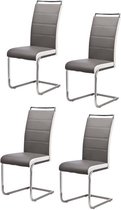 DYLAN Set van 4 stoelen - Verchroomde metalen poten - Grijs en wit Faux - L 42 x D 56 x H 102 cm