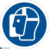 Simbol - Stickers Gelaatsbescheming Verplicht - (M013) - Duurzame Kwaliteit - Formaat ø 15 cm.