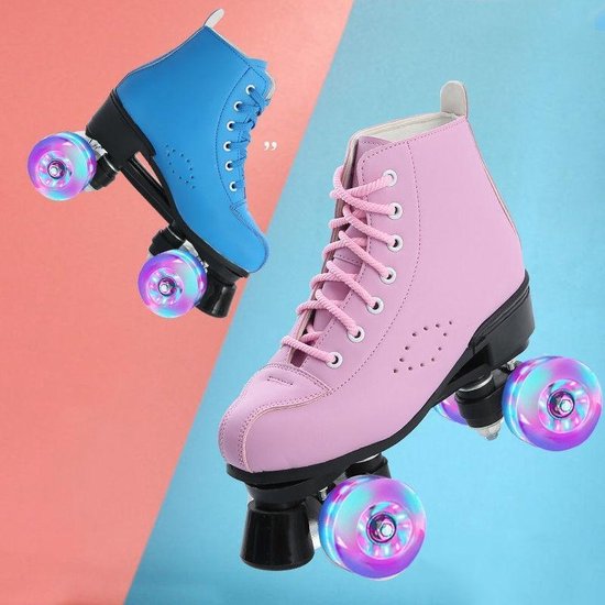 Perth Blackborough botsing Vereniging 4-wielige microfiber lederen rolschaatsen schoenen voor man / vrouw [wit  wiel-roze/43] | bol.com