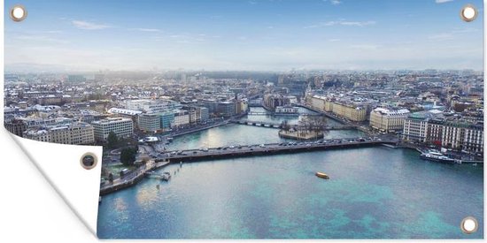 Panorama de Geneva Suisse en hiver affiche de jardin toile en vrac 80x40 cm - petit - Toile de jardin / Toile d'extérieur / Peintures d'extérieur (décoration de jardin)