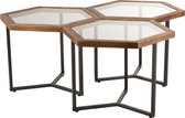 J-Line Set Van 3 Bijzettafels Hexagon Glas Hout Bruin